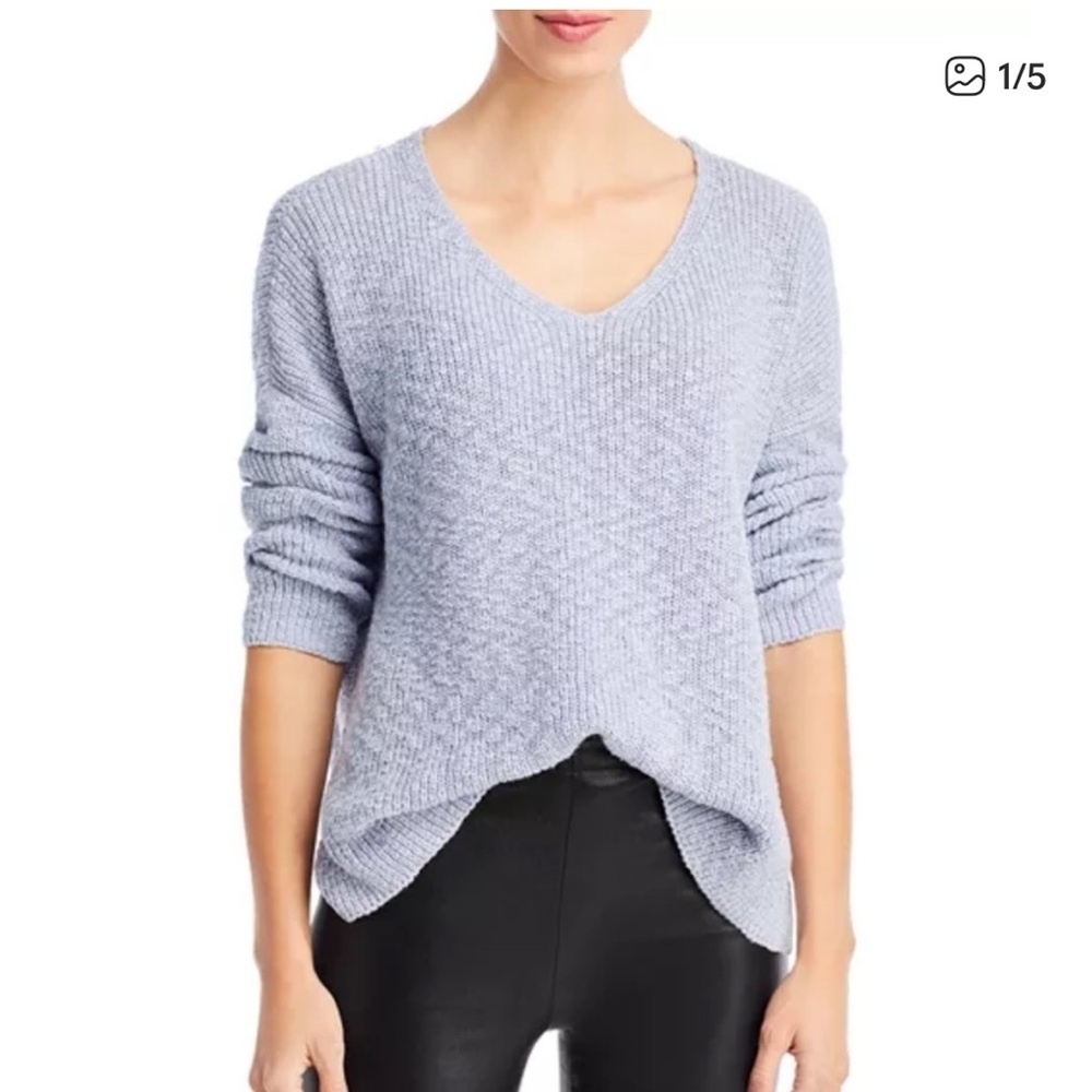 Eileen Fisher Organic Cotton Knit V-Neck Pullover Sweater in Blue Size Medium